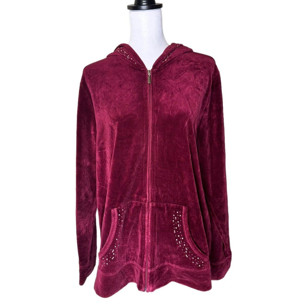 COPY - Lane Bryant V Sport by Venezia Womens Velour Jacket Hooded Embellished 1…